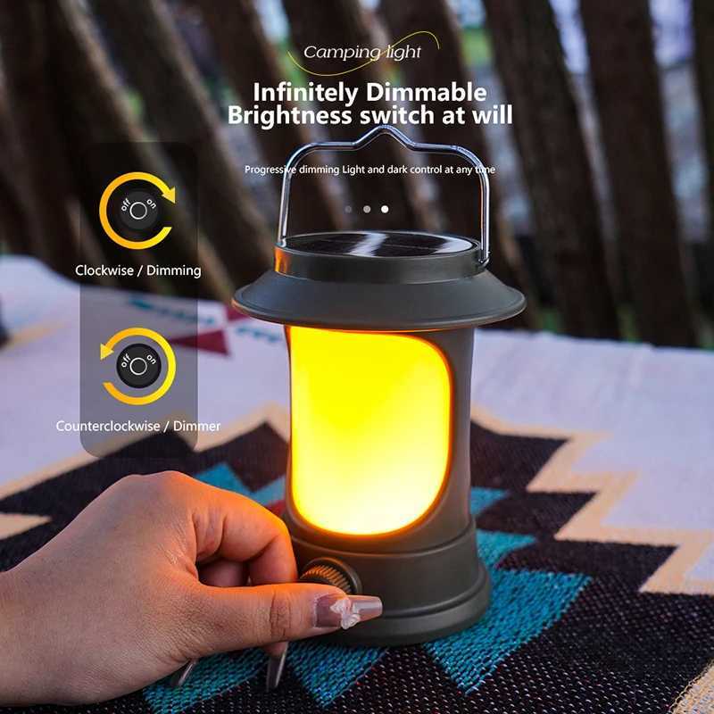 Portable Solar USB Rechargeable LED Camping Lamp Dimming of Cold and Warm Outdoor Environmental Protection Camp Tent Lantern M251115