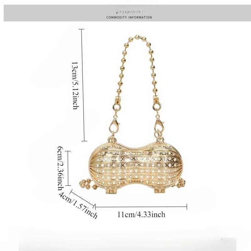 Luxury Diamond Inlay Peanut Shape Crystal Clutch Purse Stones Evening Wedding Party Shoulder Bag Handle Rhinestone Mini Handbags W251114