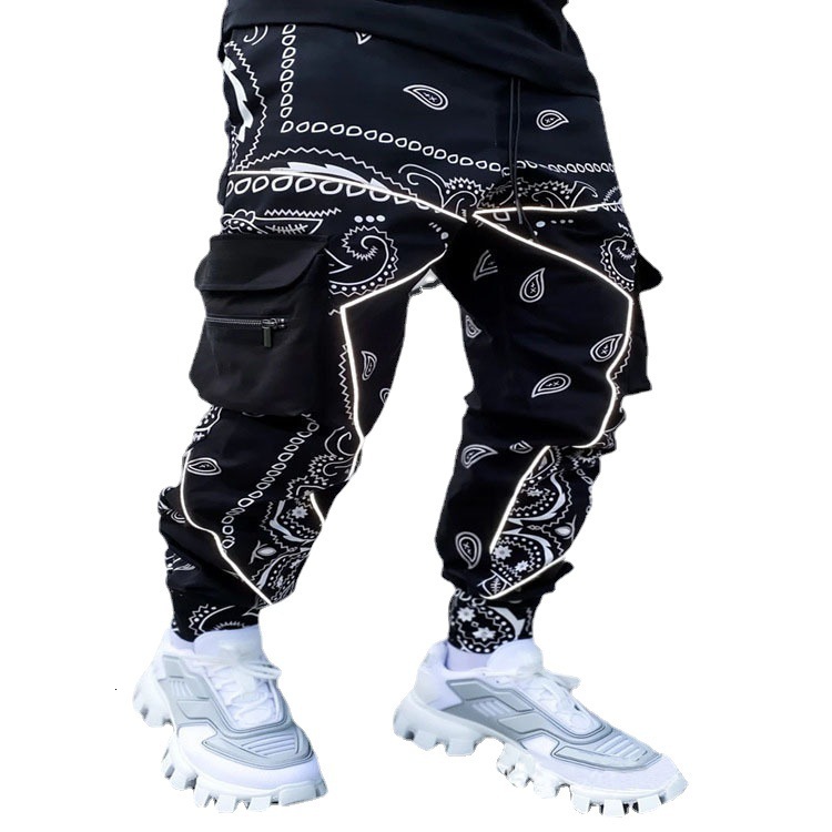 2025 Printed Cashew Flower Leisure Sports Harlan Long Men's Loose High Street Multi Bag Workwear Pants
