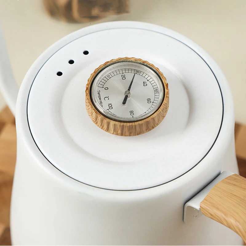 110V/220V Wood Grain Electric Gooseneck Kettle Hand Brew Coffee Pot Smart Teapot with Thermometer 1000w Fast Heating Kettle Y251114