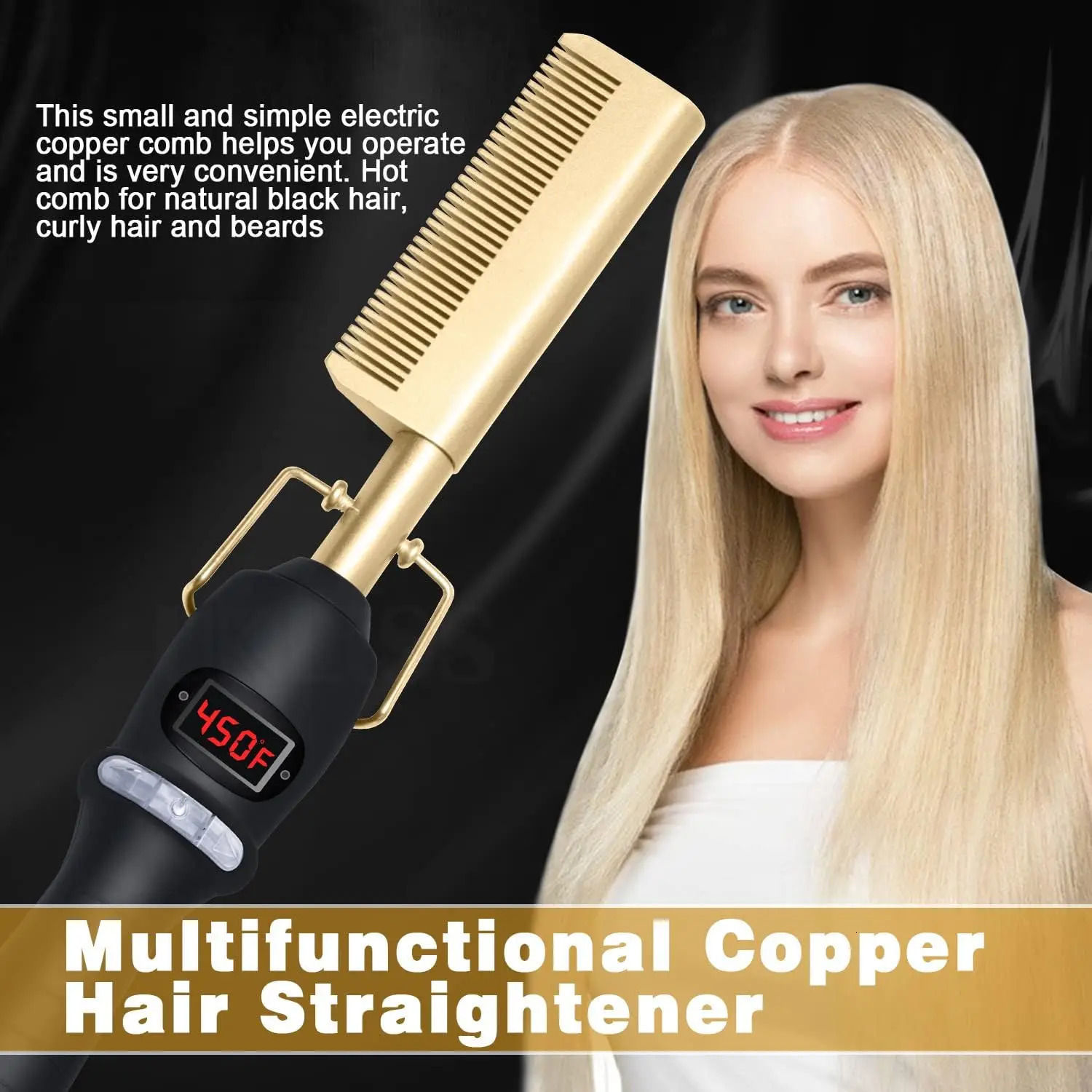 Dry And Wet Straight Hair Curling Copper Comb Bangs Straight Hair Electric Heating Curling Comb Hair Comb 250414