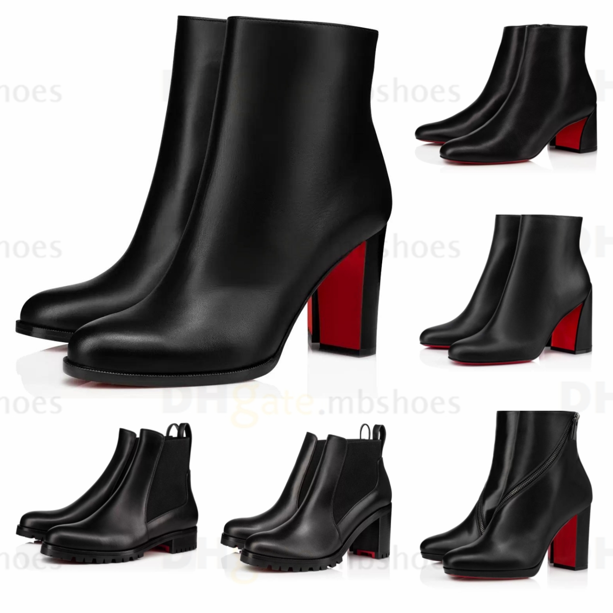 boots Boots Designer boots Chelsea woman Mid length Black Leather Wedge Lace Up Round Head Letter Thick Heel