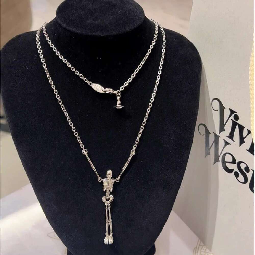 High Version Empress Dowager Saturn Humanoid Skeleton Necklace With Personalized Punk Niche Design, Sweater Chain