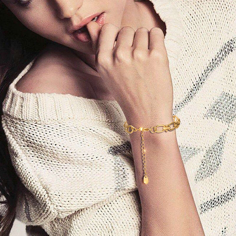 Fashionable vacuum plated simple design O-shaped handmade chain stainless steel gold women's bracelet