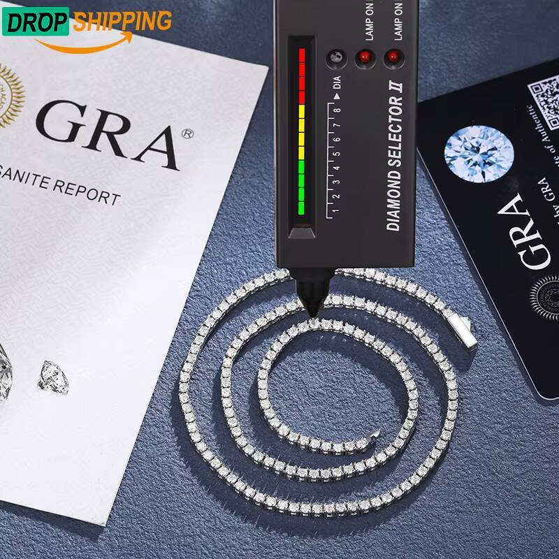 Dropshipping 3mm 925 Sterling Silver VVS Moissanite Diamond Spring Buckle Classical Tennis Chain Necklace With GRA Certificate