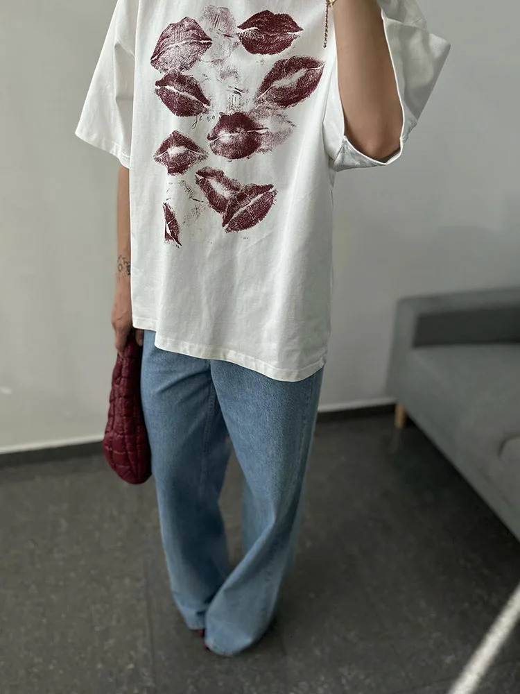 Blessyuki Harajuku Heart Printed Women T Shirts 100% Cotton Plus-size Casual Streetwear Tees Female Oversized Summer T 250415