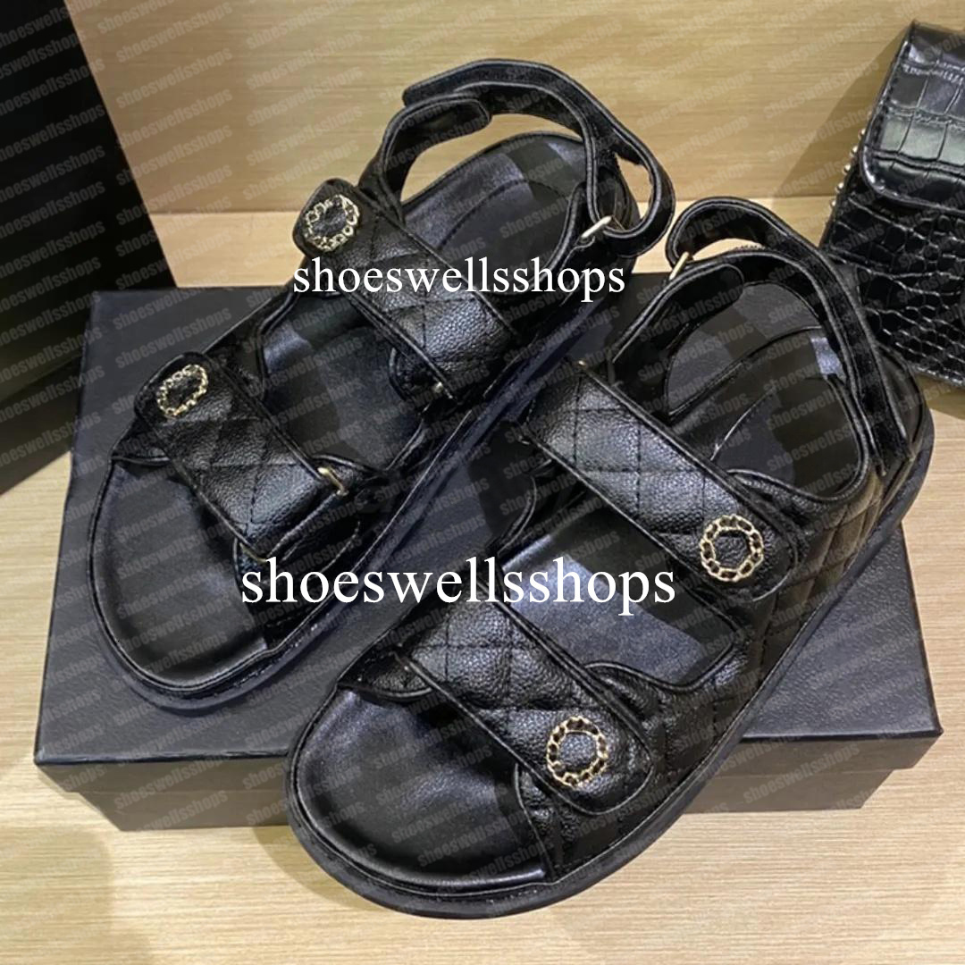 Women Calfskin Dad Sandals Quilted Summer Designer Sandles Shoes Platform Flats Low Heel Wedge Diamond Buckle Sandal slipper Strap Beach Flip Flop Womens Slides