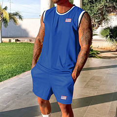 2025 Summer New Quick drying Mesh Tank Top Shorts Sport Set for Sports Men's Wear