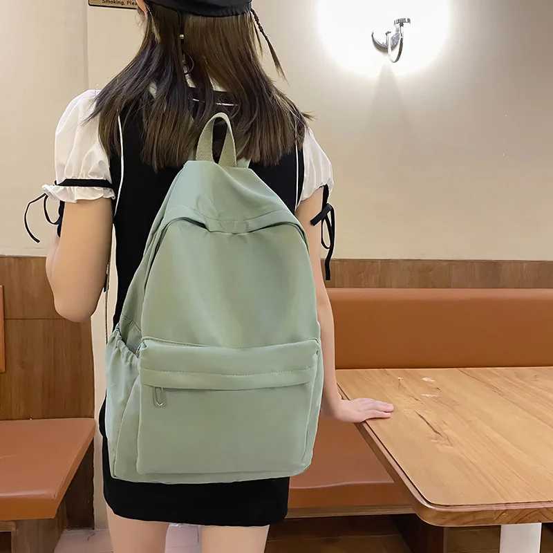 Women Schoolbag Waterproof Large Capacity School Backpack Smooth Zipper Solid Color Teens Girl Casual Daypack Bag Student SupplyW251114