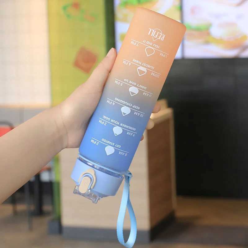 700ml High Temperature Resistant Plastic Sports Cup Rainbow Frosted Progressive Color Water Bottle with Graduated Straw YDSH01W251114