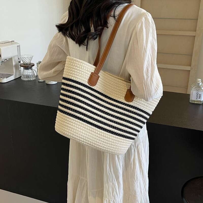 Handmade Beach Bag Trendy One Shoulder Grass 2024 New Women's Large Capacity Woven Tote Vacation Handheld Beach Bag Kq2