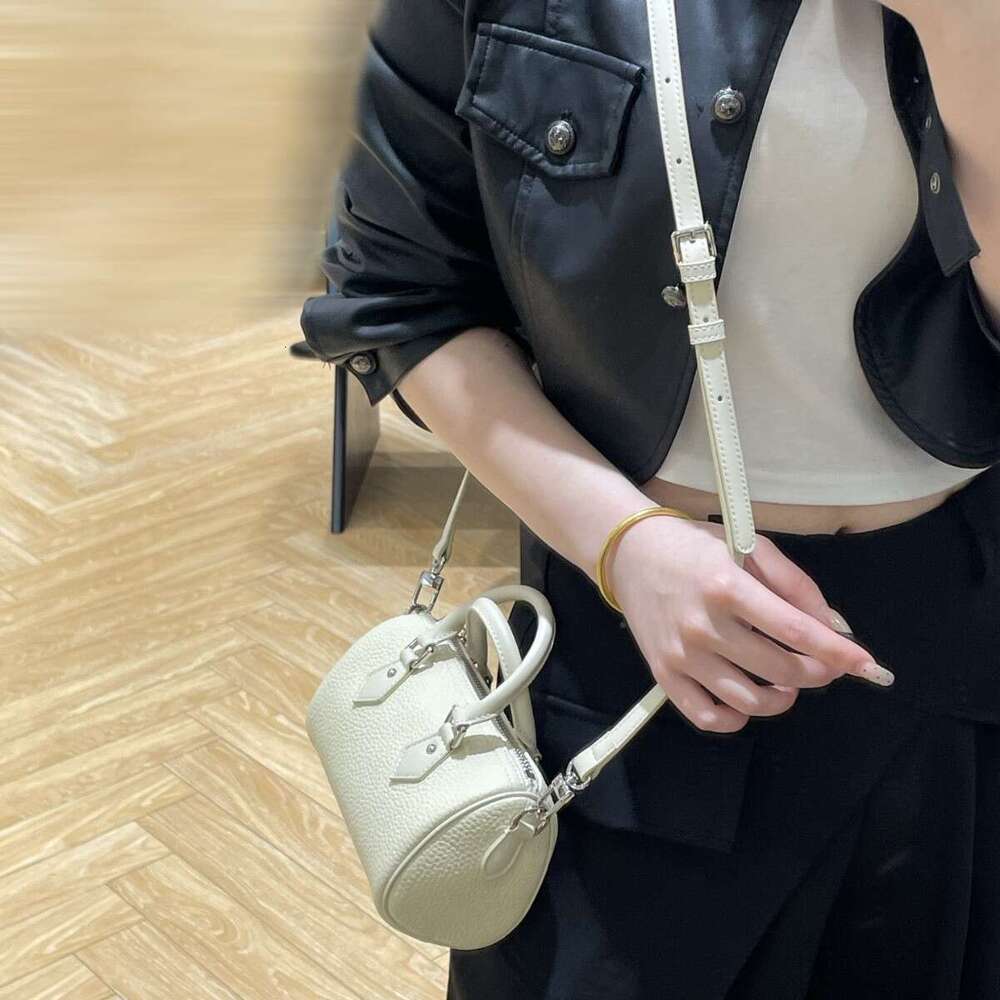 Mm Women's Bags Women's Boston Bowling New TC Cowhide Handbag Crossbody Niche Design Shoulder Bag