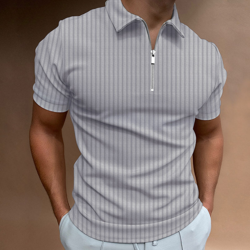 Spring/Summer New Mens Polo Shirt Zipper Stripe Mens Polo Shirt T-shirt