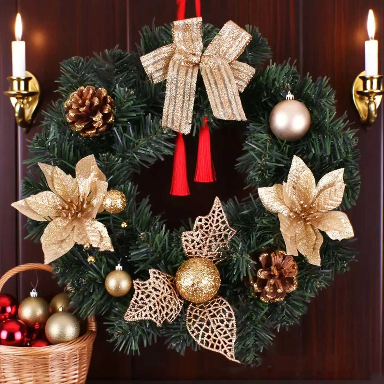 2025 Christmas Wreath Front Door Wreath with Lights Vintage Farm Wreath With Pine Cones Fall For Thanksgiving Xmas Decor 40/30cmM251115