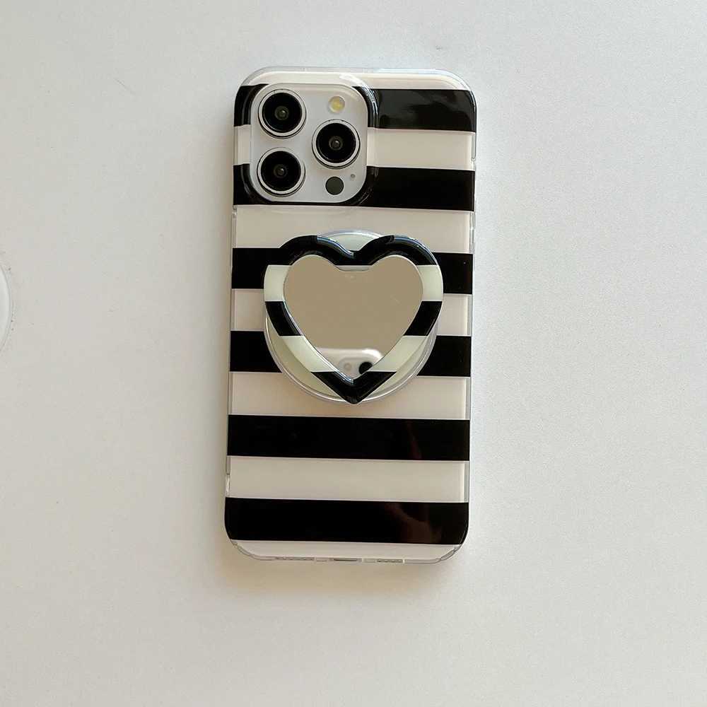3D Cute Striped Black for Magnetic Holder Phone Case for iPhone 17 16 15 14 Pro Max 13 Mirror Back Cover for Women Girl J251202