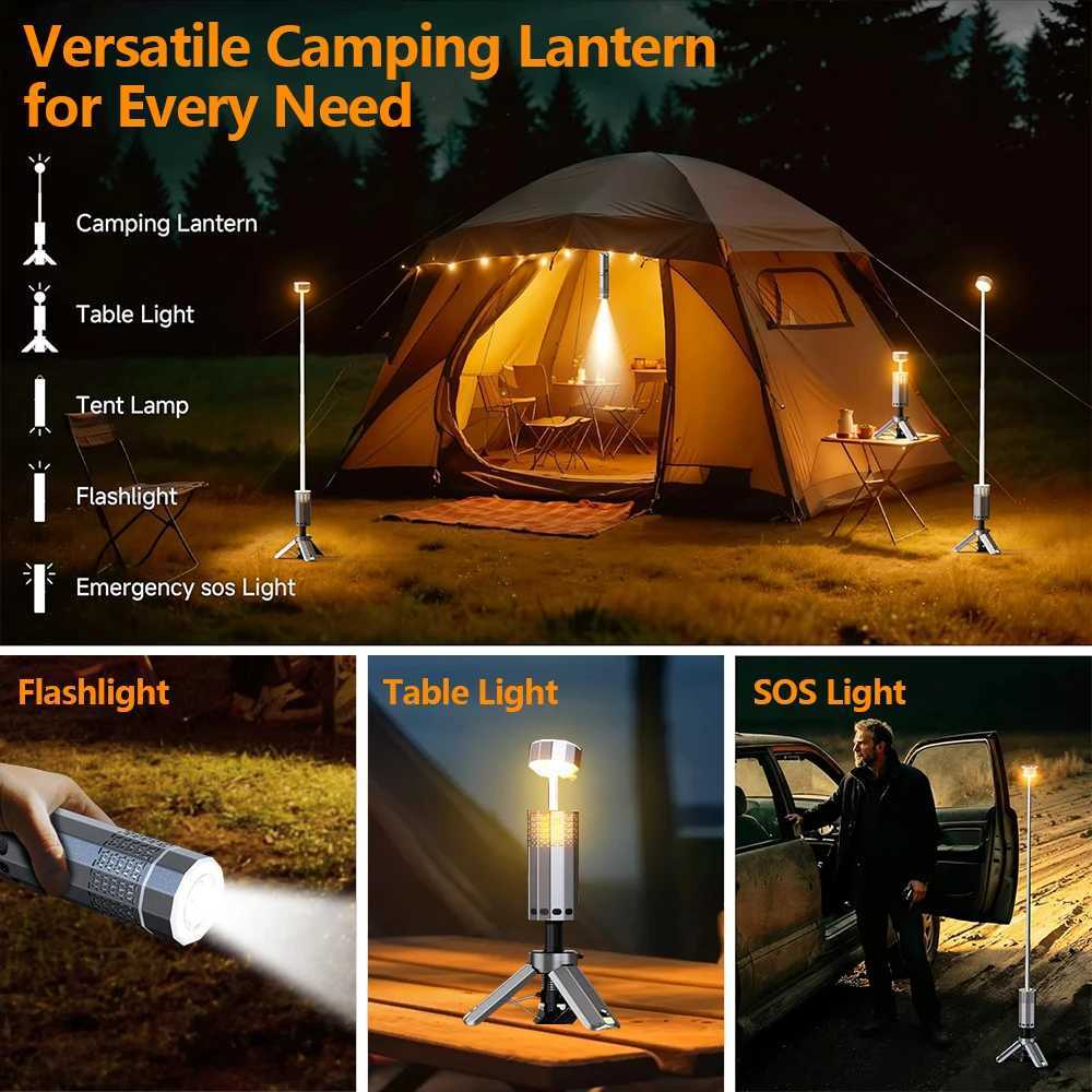 Upgraded Camping Light 15600mAh Rechargeable Telescopic Camping Lantern Flashlight Base Waterproof Emergency Travel M251115