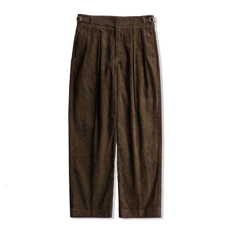 Red Tornado Corduroy Casual Pants in Brown Retro Style Pleated Gurkha Trousers