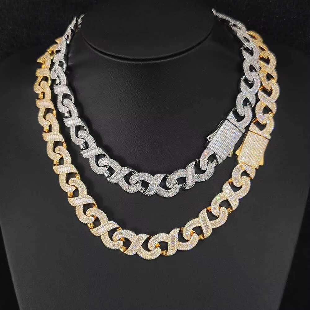 NUOYA 15mm Iced Baguetter Diamond Cuban Chain Necklace Infinite Sign Cuban Link Necklace for Women Fine Hip Hop Jewelry