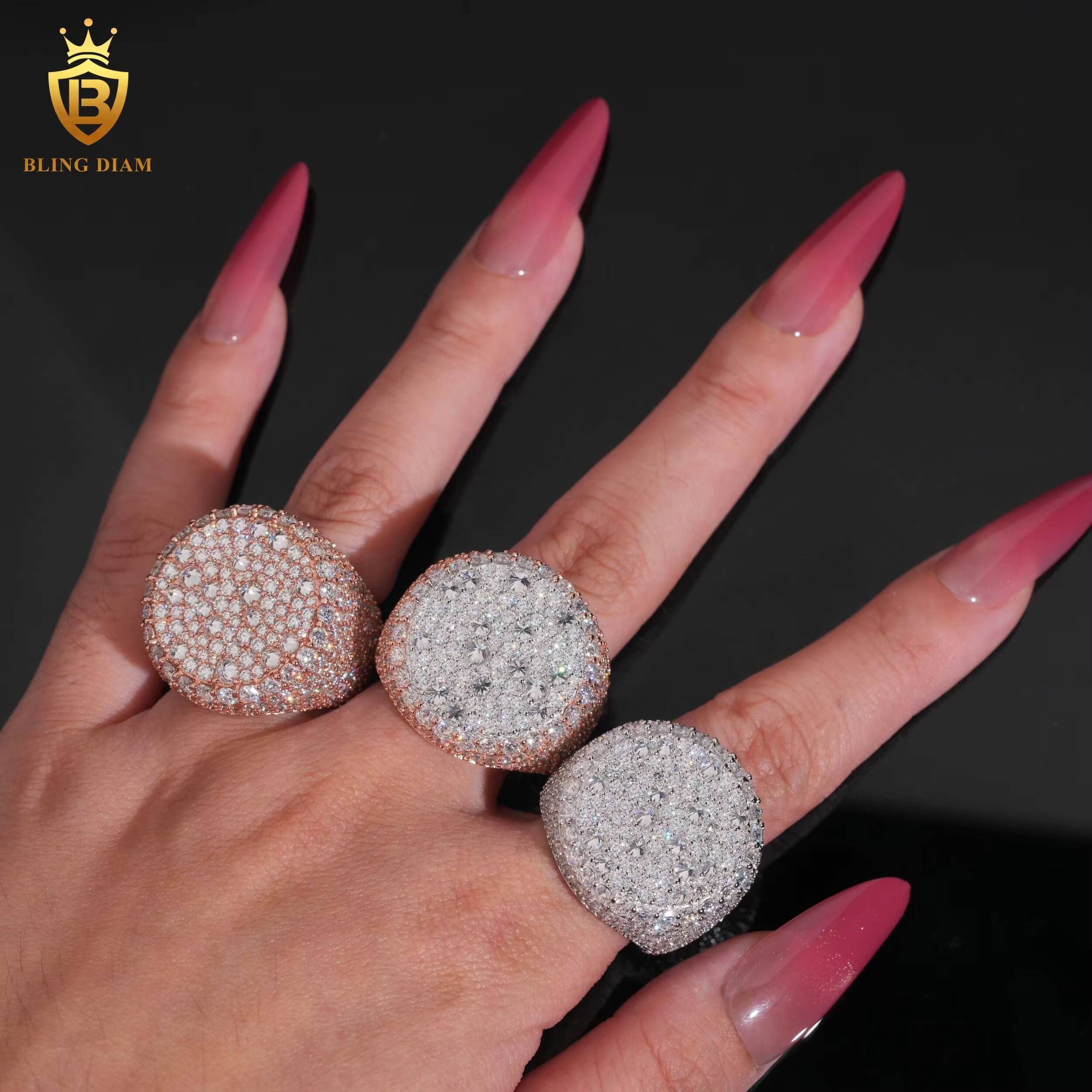 New Silver Rings Iced Out Moissanite Ring Round Brilliant Moissanite D Color VVS Fine Moissanite Jewelry Men Women GRA Certified