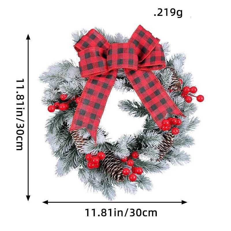 30/40/45cmArtificial Christmas Wreath Winter Greenery Wreath with Red Berries And Velvet Bow Front Door Holiday Porch Wall DecorM251115