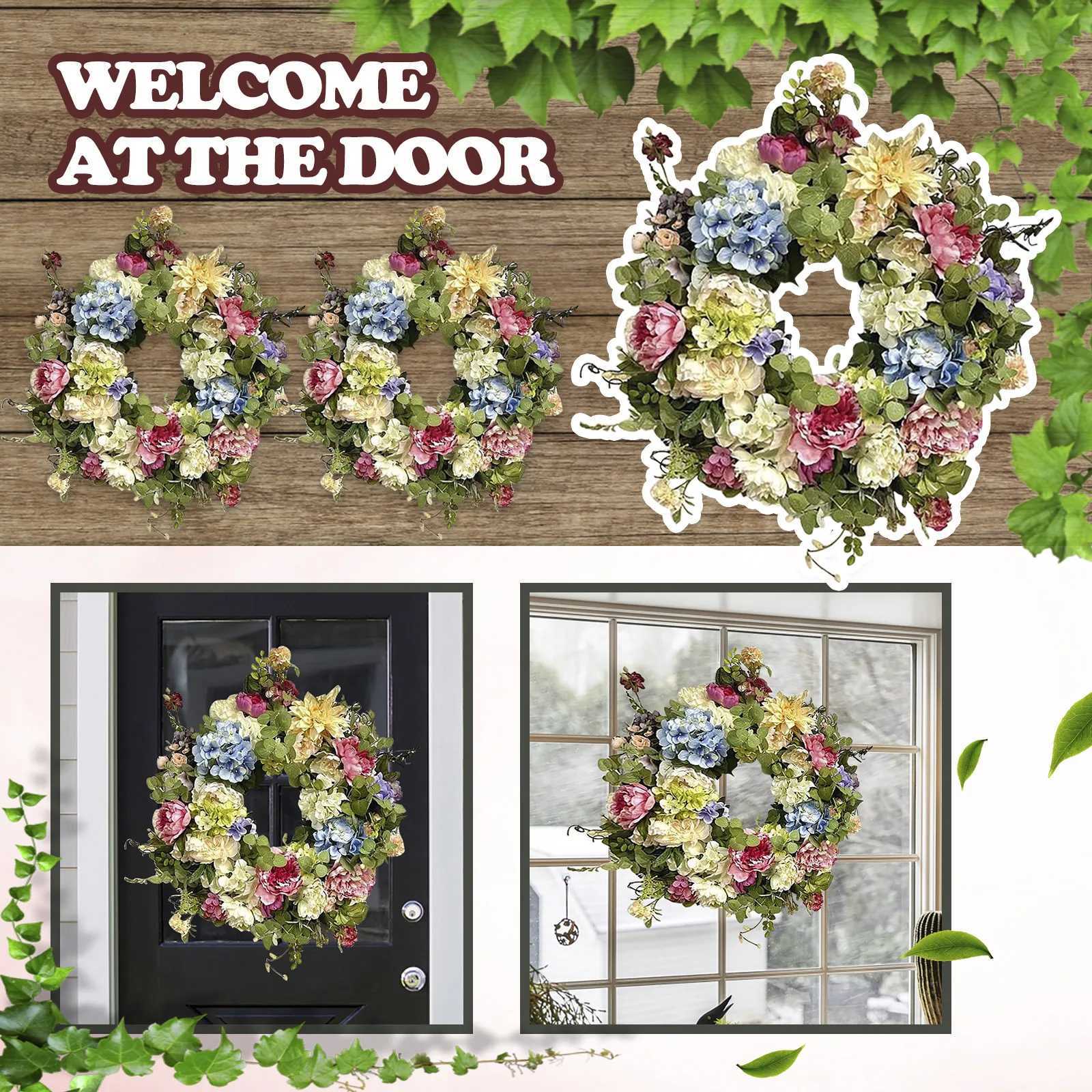 Hydrangea Wreath Realistic Colorful Garland Spring Wreath Delicate Flower Garland For Entryway DecorationM251115