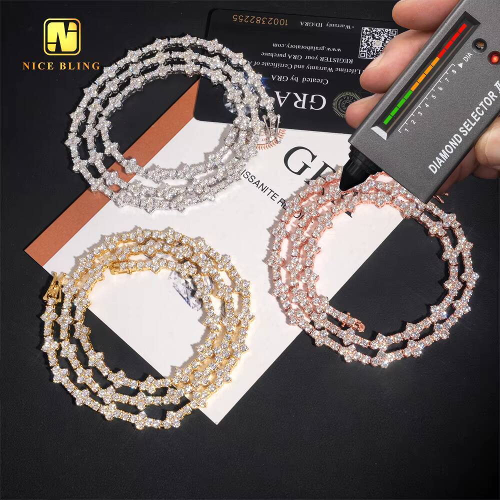 Wholesale Price 925 Sterling Silver 3mm Hip Hop Jewelry Bracelet Necklace Iced Out VVS Moissanite Diamond Cross Tennis Chain