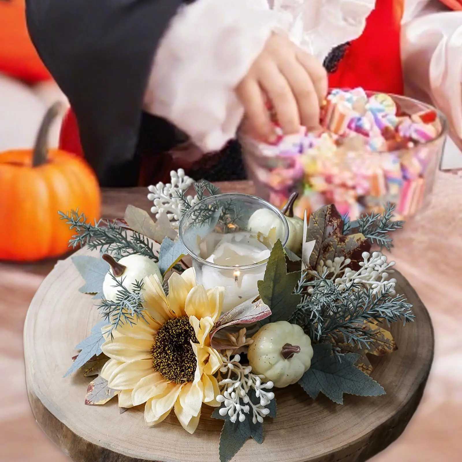 Candle Ring Decorative Centerpieces Fall Garland Thanksgiving Wreath for Living Room Dining Room Holiday Tabletop FarmhouseM251115