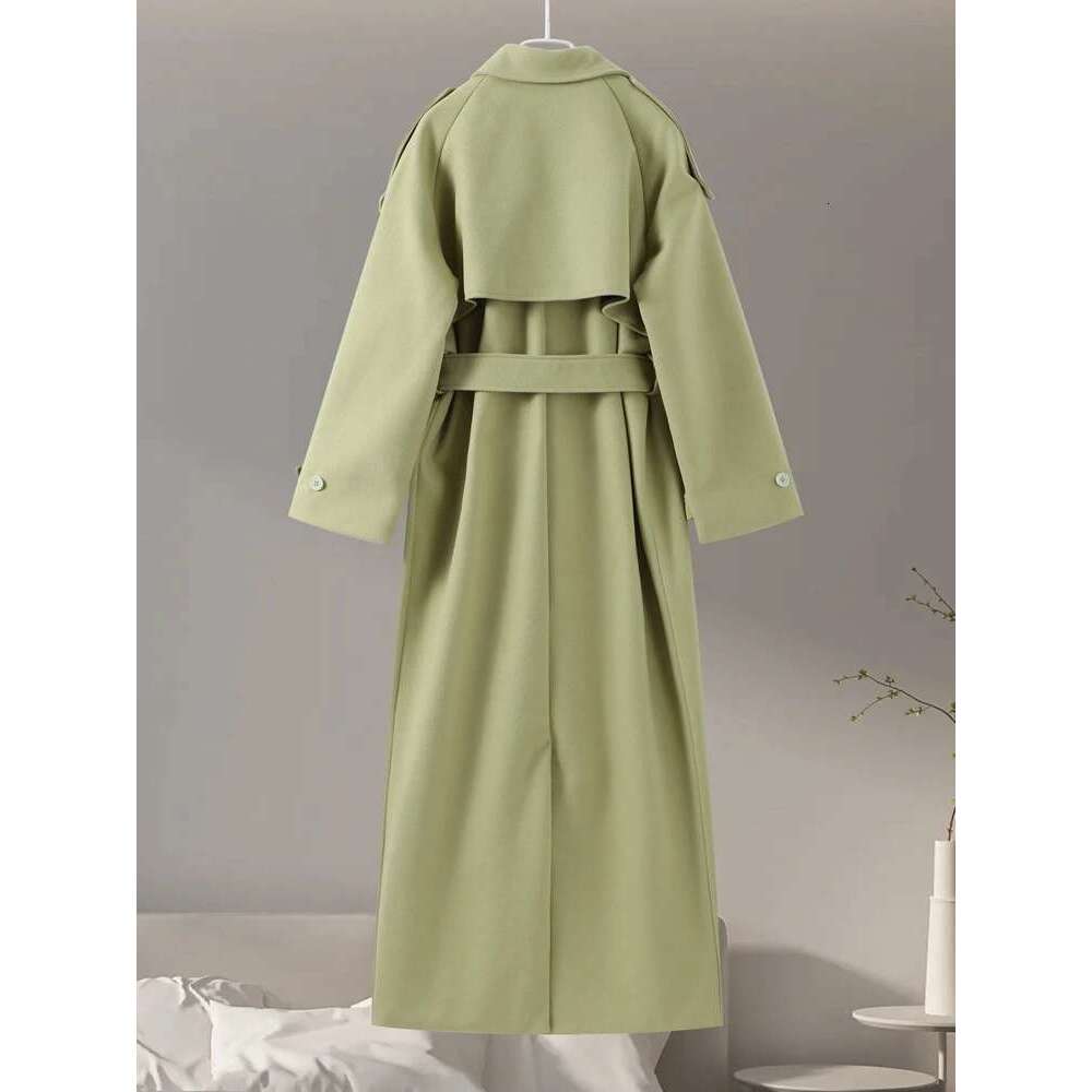 Designer Clothes Urban Solid Long Women Coat Casual Full Sleeve Belt Double Breasted Female Jacket 2024 Autumn Winter Lose Lady