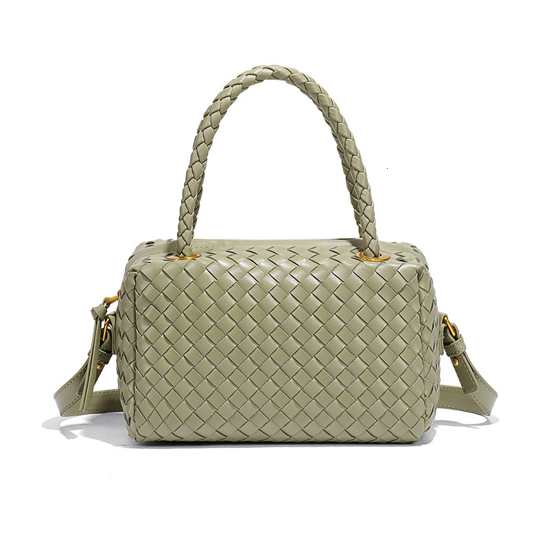 Woven Lunch Box Bag Women's Retro Fashion PU Leather Handbag Designer Crossbody Single Shoulder Makeup Bag