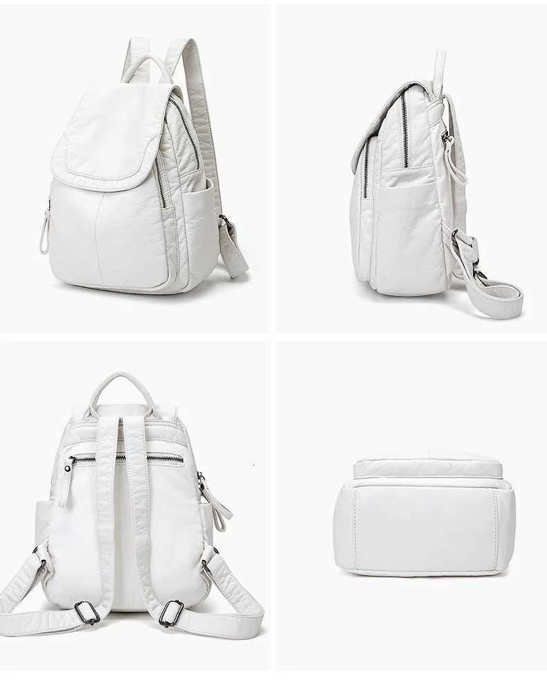 Motaora Womens Backpack White Washed Leather Backpack Female Small School Bags For Teenage Girls All-match Casual Travel BagW251114