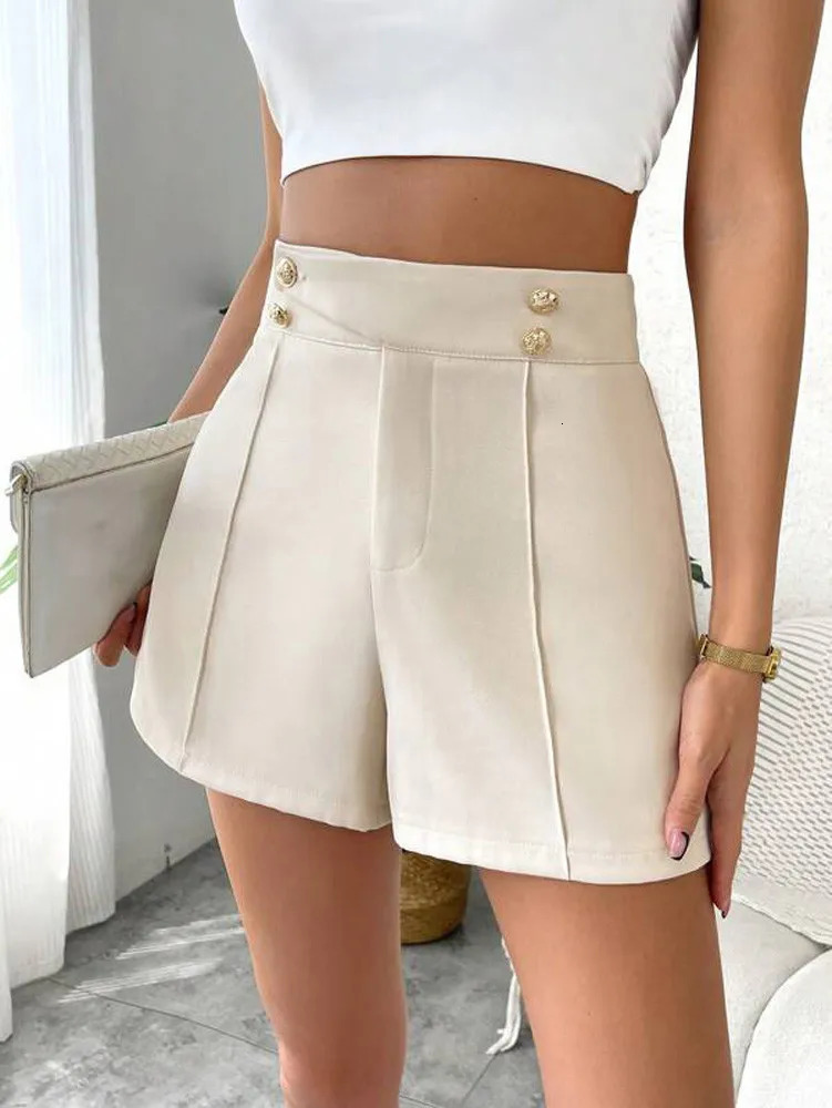MEXZT Y2K Streetwear Women Fashion A-line Shorts Vintage High Waist Zipper Gold Button Elegant Suit Female Short Pants Mujer 250415