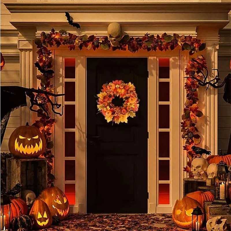 45cm Fall Wreaths Pumpkin Berry Maple Leaf Artificial Wreath Harvest Autumn Front Door Wreath Christmas Halloween Home DecorM251115