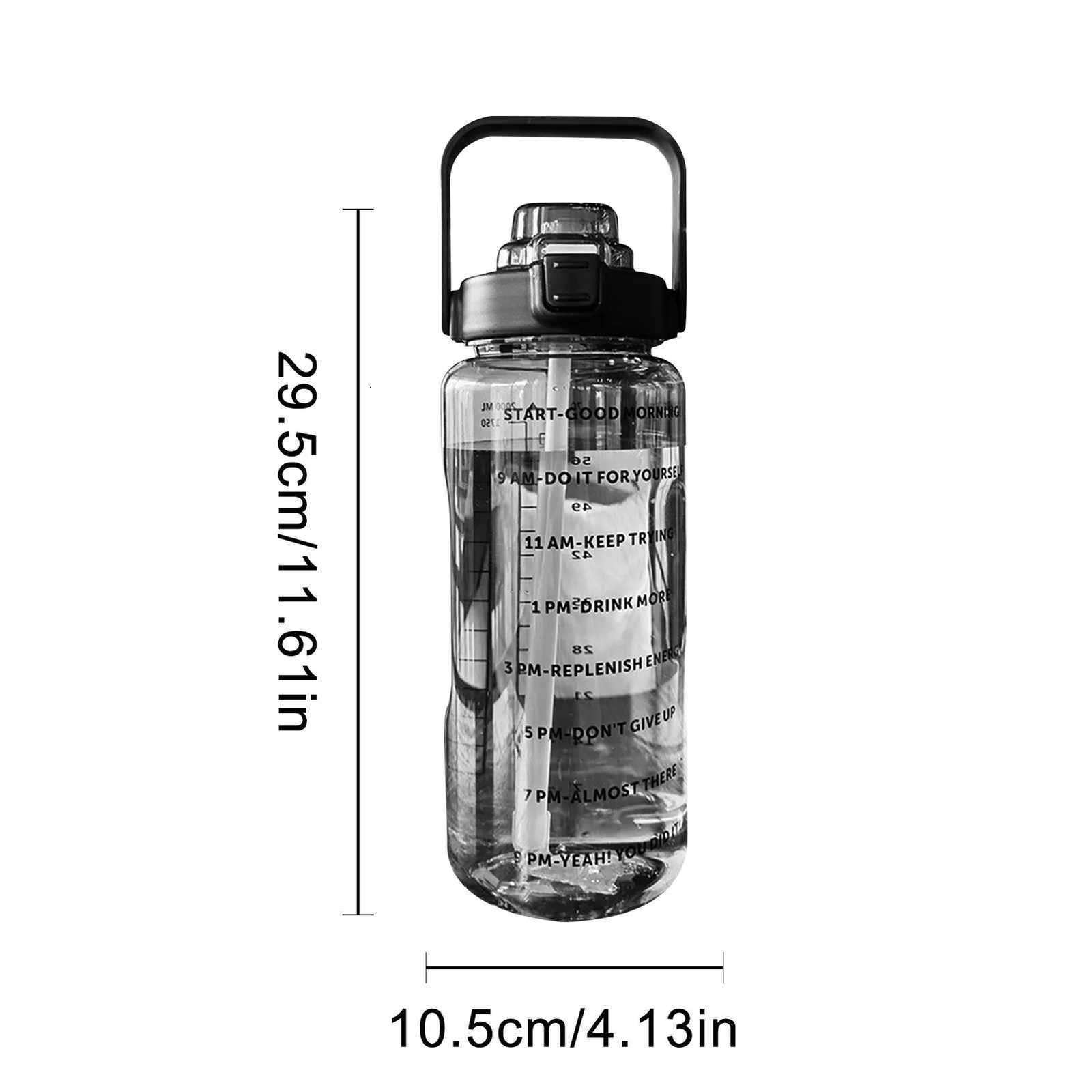 2L Sport Water Bottle With Straw Portable Leak-Large Capacity Water Cup With Motivational Quote Time MarkerW251114