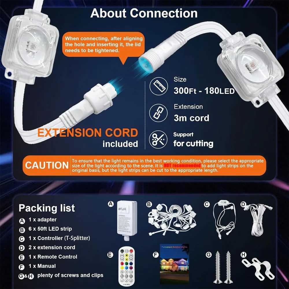 100FT 60 LEDs Permanent Outdoor Lights Smart RGBIC Eaves LED Lights Festival Flashing Lighting Fairy String Holiday Lighting Z251115 - view 3