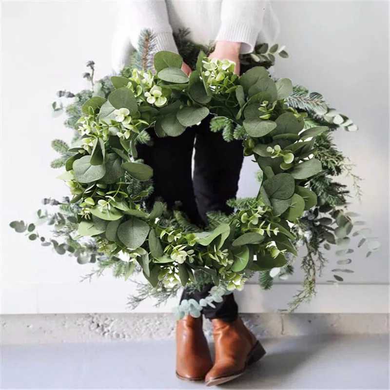 CYUAN Eucalyptus Wreath Flowers Gifts Diy Christmas Creative Artificial Garland Hanging Pendants Wedding Decoration Home PartyM251115