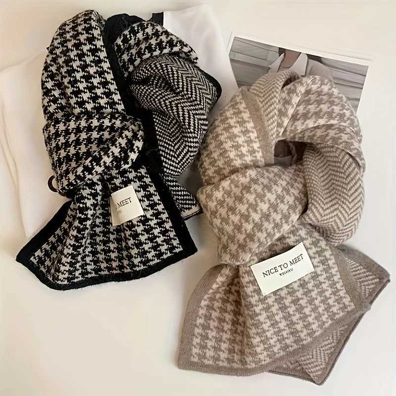 Luxury 1 Pcs Houndstooth Scarf For Women In Autumn And Winter Versatile Fashion Thickened Warm Shawl Couple Style Neck Scarf Y251115