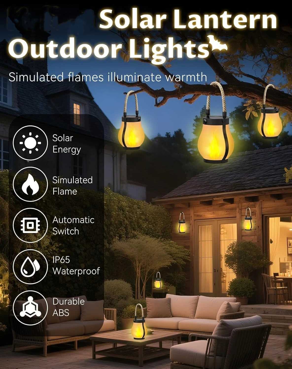 Solar Lantern Outdoor Light Waterproof Dancing Flame Solar Christmas Lights Hemp Rope Hanging Flame Lamp for Garden Yard Decor M251115