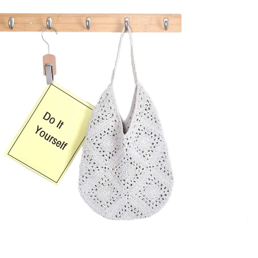 Handmade Beach Bag Handmade Crochet Cotton Thread Grandmother Grid Hollow Flower Women's Laizhou Grass Woven Beach Shoulder Bag Kq2