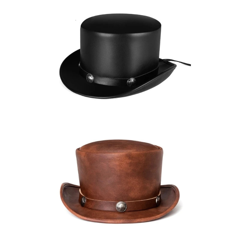 Magician Top Hat Steampunk Hat PU Pork Pie Hat Steampunk Top Hat BowlerHat Drop 250407