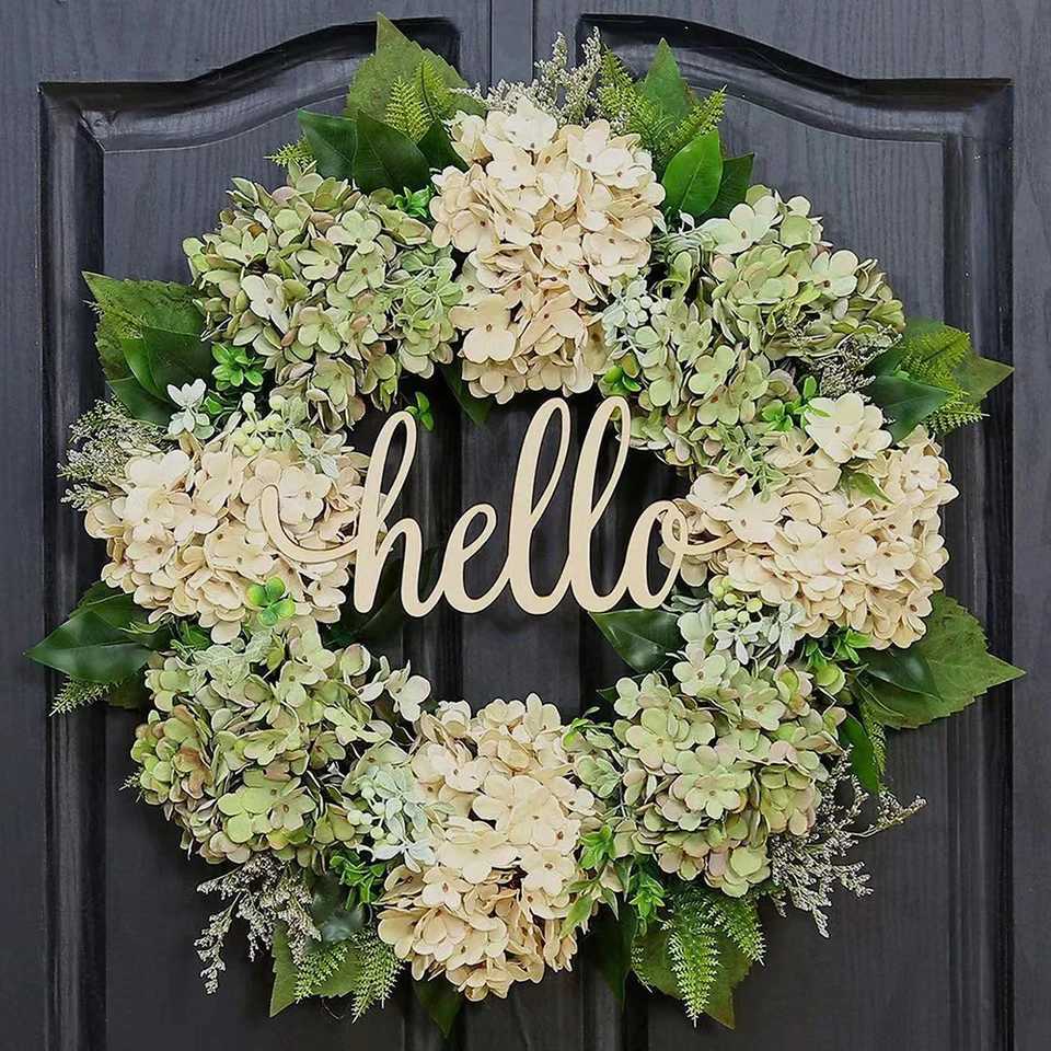 40cm Artificial Hydrangea Wreath Home Garland Front Door Decoration Wall Background Christmas Decor Hello Wreath Outdoor Decor M251115