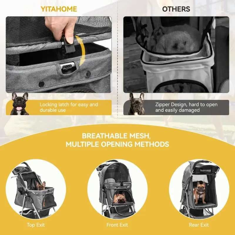 4-wheel folding dog cart with storage basket pet cart with 360 degrees? Rotating wheel suitable for small and medium-sized dogs and cats X250415