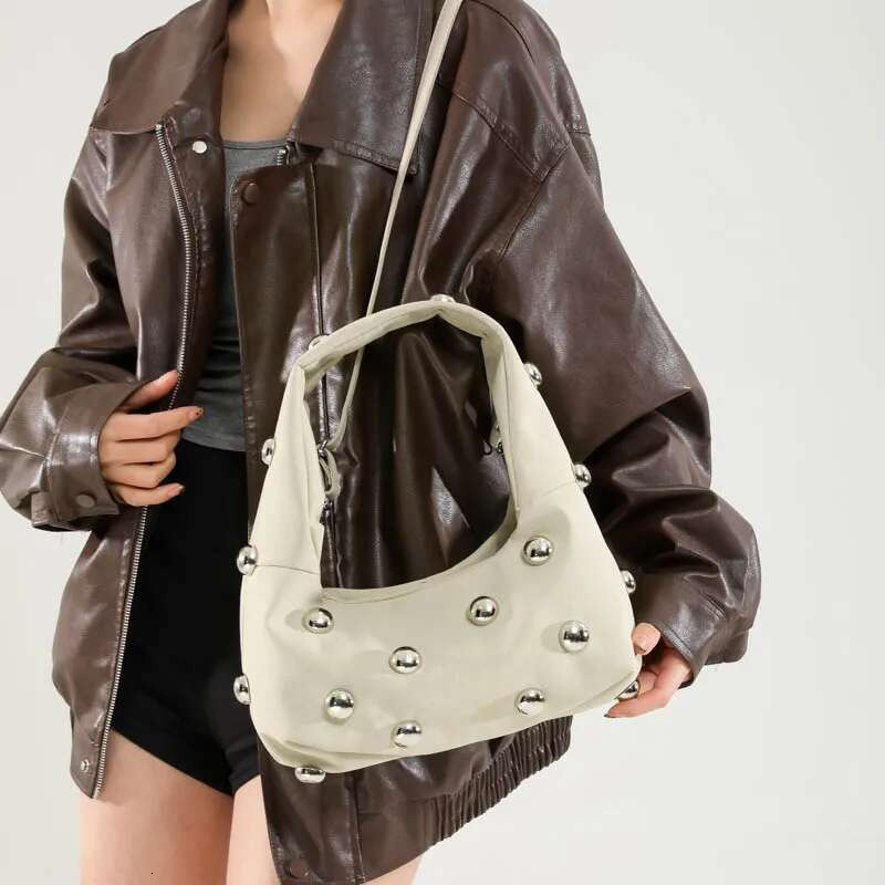 2025 New Women's Bag Personalized Faux Suede Rivet Satchel Purse Punk Style Fashion Shoulder Bags Zipper Closure Studded Handbag