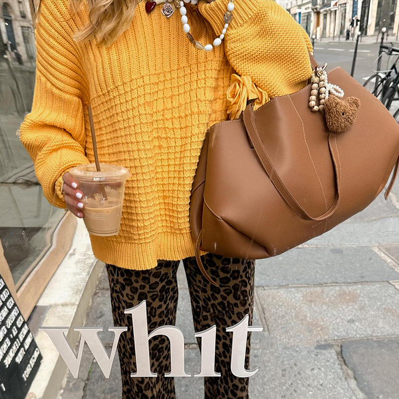 Ladies Solid Color Loose Sweater Casual Street Hundreds of Tops Exquisite pit stripes small round neck design sense of fashion Spring Autumn Winter Ho