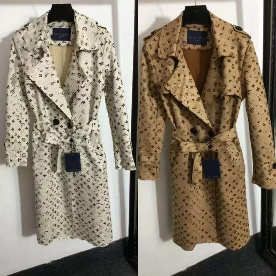 Women's Windbreaker Spring 2025 Over The Knee British Style Letter Print Windproof Jacket Long Trench Coat For Ladies