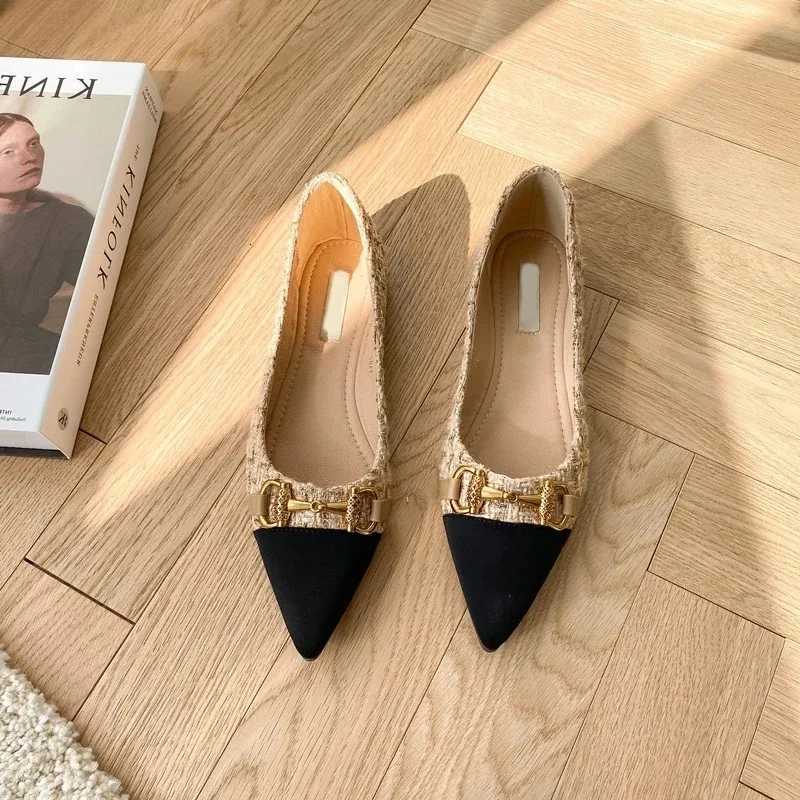 Designer Spring and Autumn New Pointed Toe Single Shoes Shallow Mouth Slip-on Flats Metal Decoration Low-heeled Wens Shoes Y251115