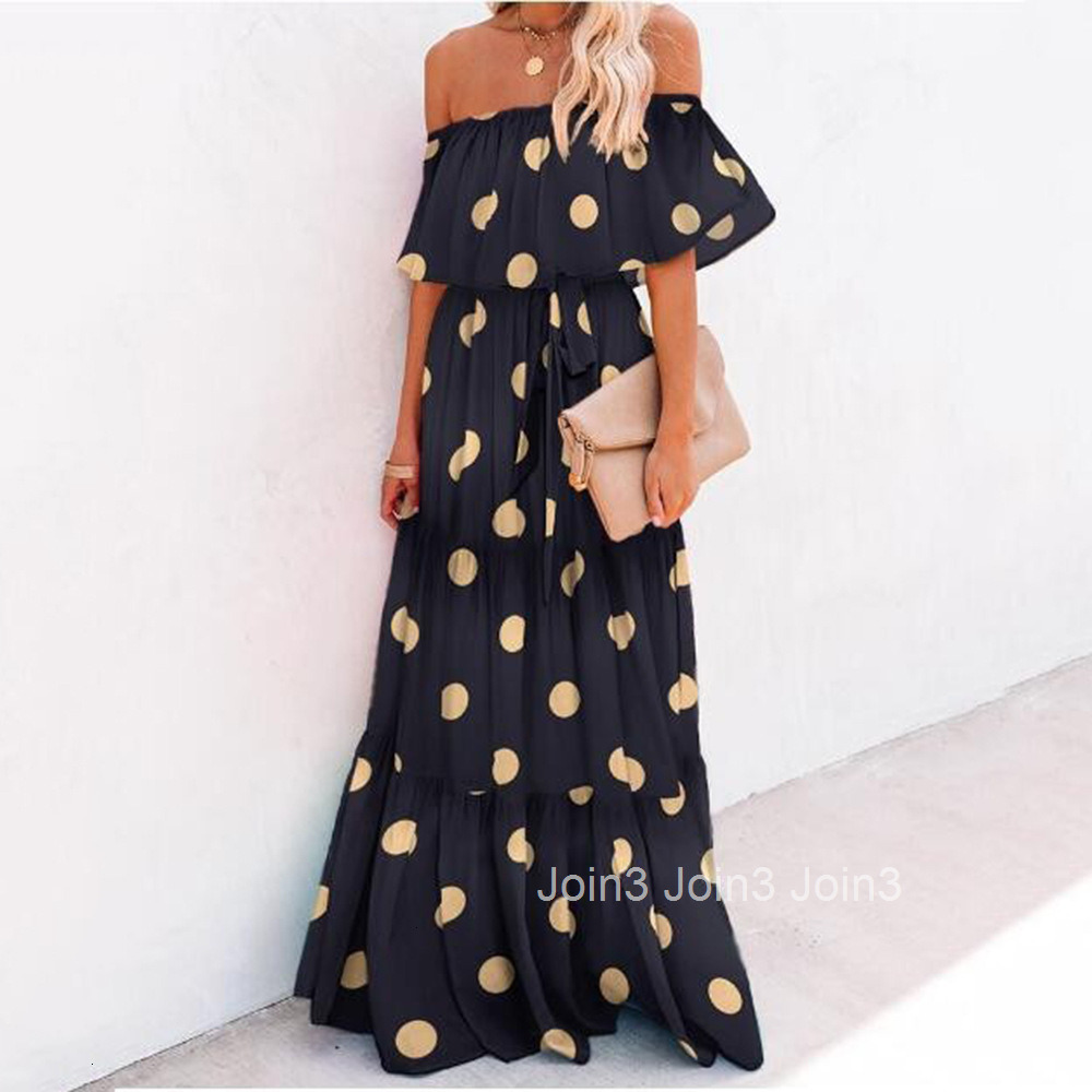 2025 New Womens Chest Wrapped Printed Big Swing Skirt Blue Dress