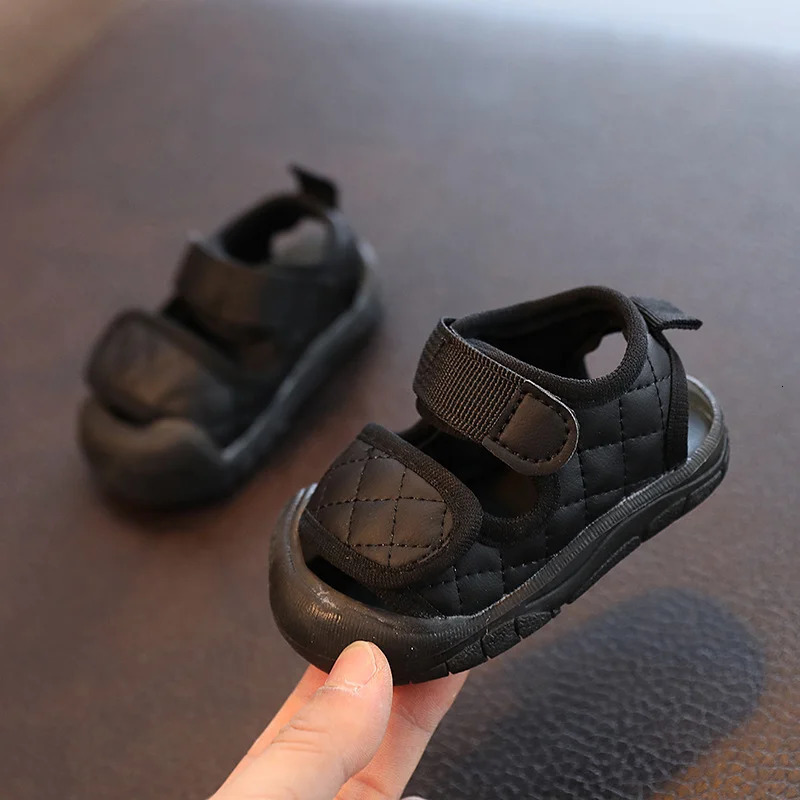 Baby First Walker Shoes Soft Girls Toes Capped Beach Sandals Summer Boys Girls Casual Sport Shoes Britain Style PU Non-slip 250415