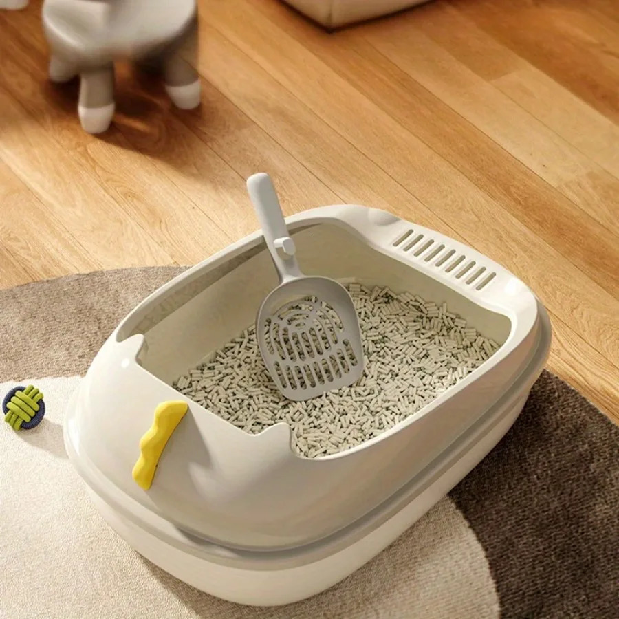 1pc Indoor Cat Litter Box Semi Closed Pet Poop Box Detachable Washable Cat Litter Box Cat Litter Box Pet Cleaning Supplies 250414
