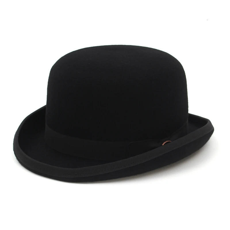 100% Wool Felt Black Derby Bowler Hat for Men Women Satin Lined Fashion Party Formal Fedora Costume Magician Cap 250407