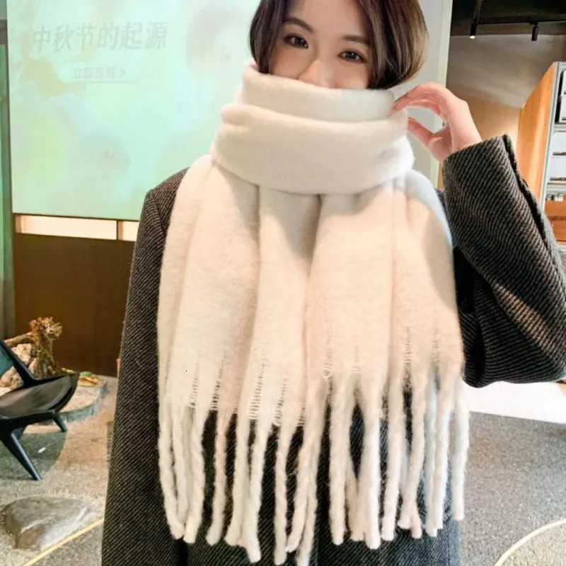 Mohair Scarf Solid Color Warm Winter Wrap Dopamine Colorblock with Detail Versatile All-Match for Women 251110